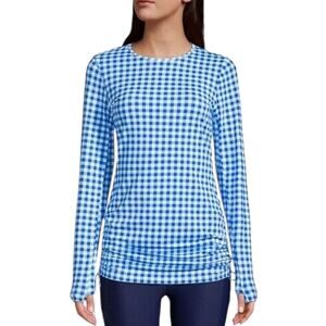 NWT Draper James X Lands End Blue Gingham Long Sleeve Tunic Rash Guard Large